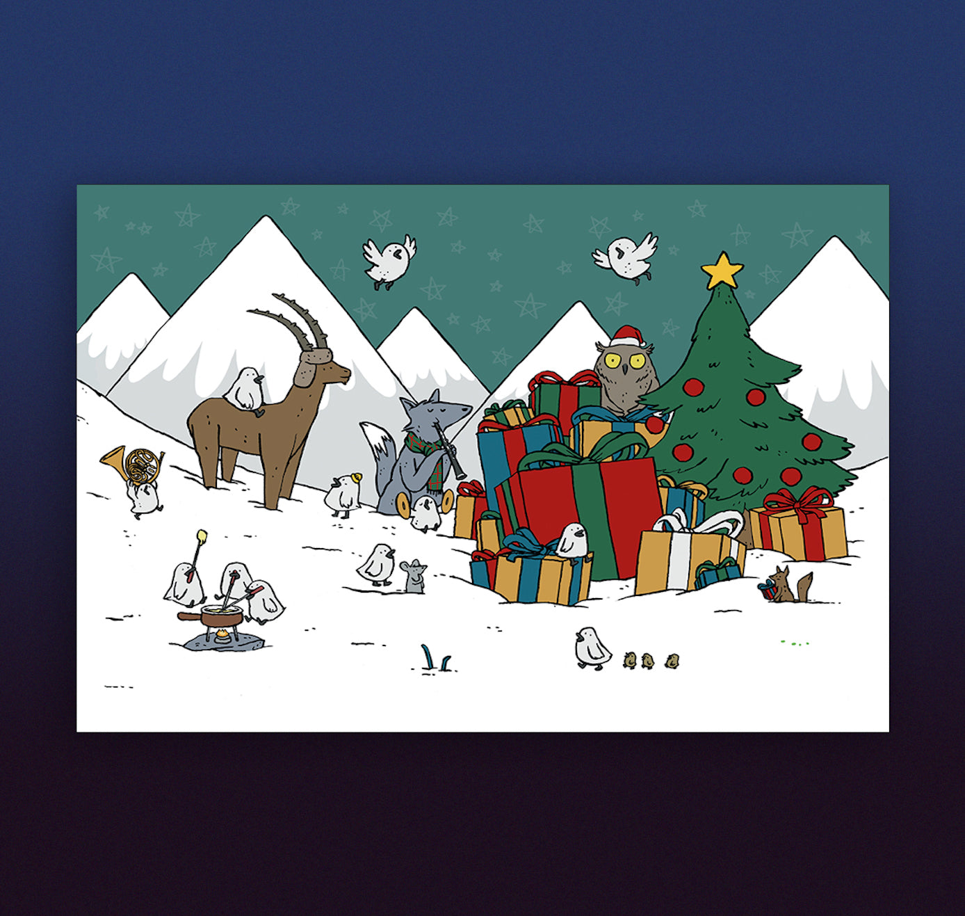 Olivier Samter - Postkarte "Tiere im Schnee" (5 Stück)