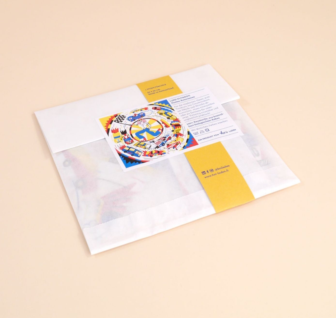 Hoi-Laden - Stofftüchlein "Flottes Autorennen" (5 Stück)