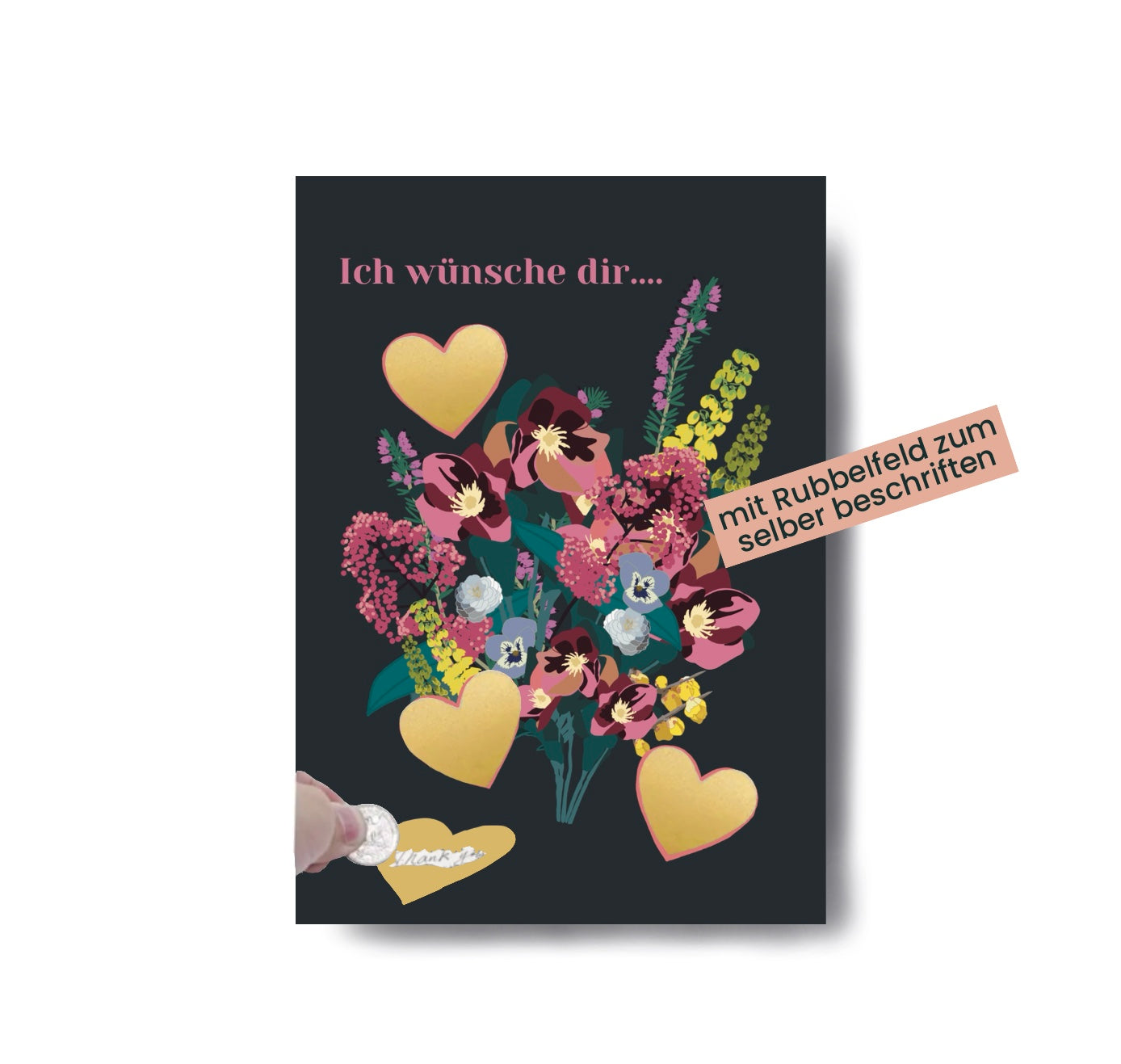 Karin Lena Schmid - Postkarte "Ich wünsche dir…." (mit Rubbeletikett)" (5 Stück)