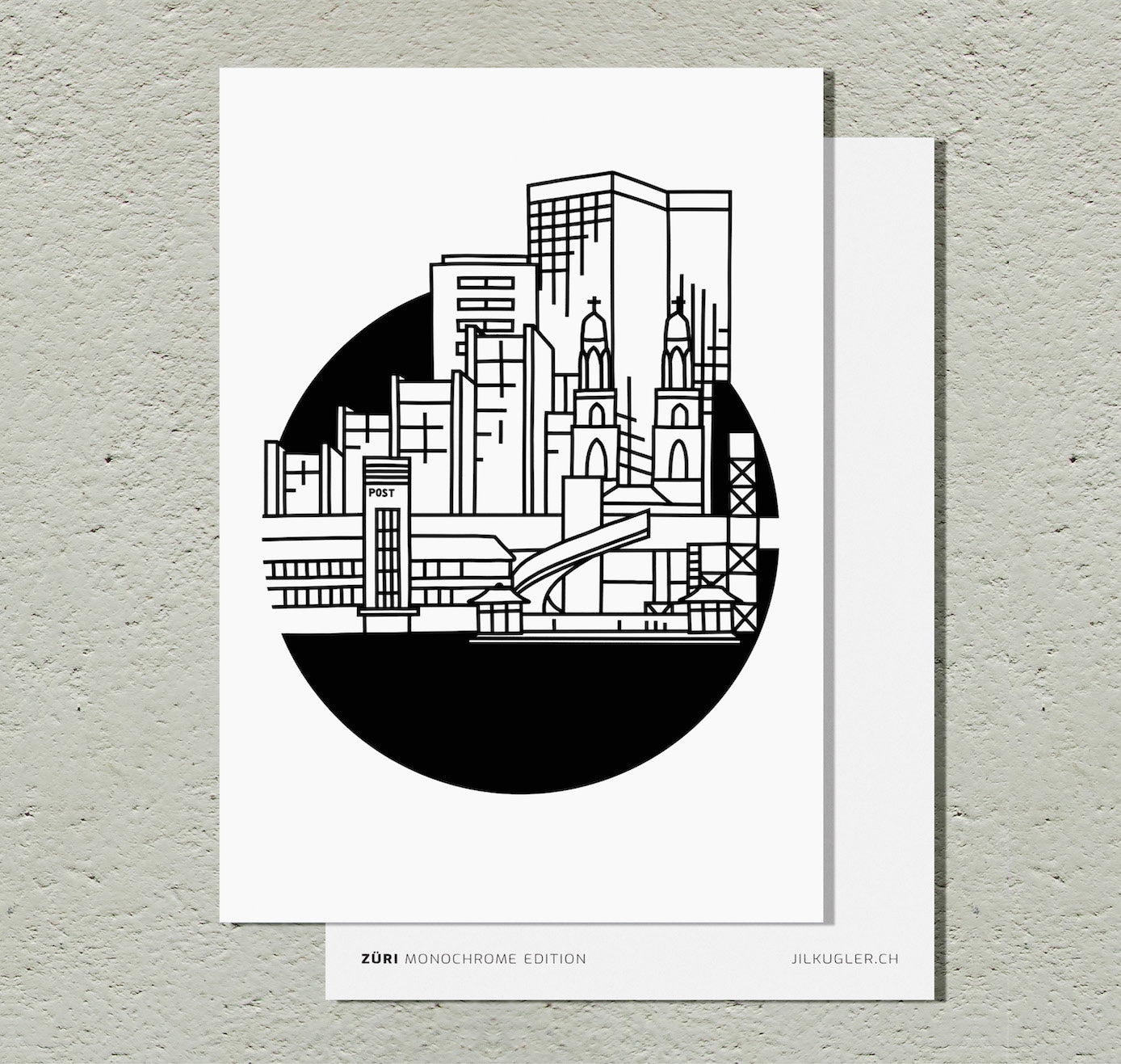 Jil Kugler - Postkarte "Züri" (monochrom) (10 Stück)
