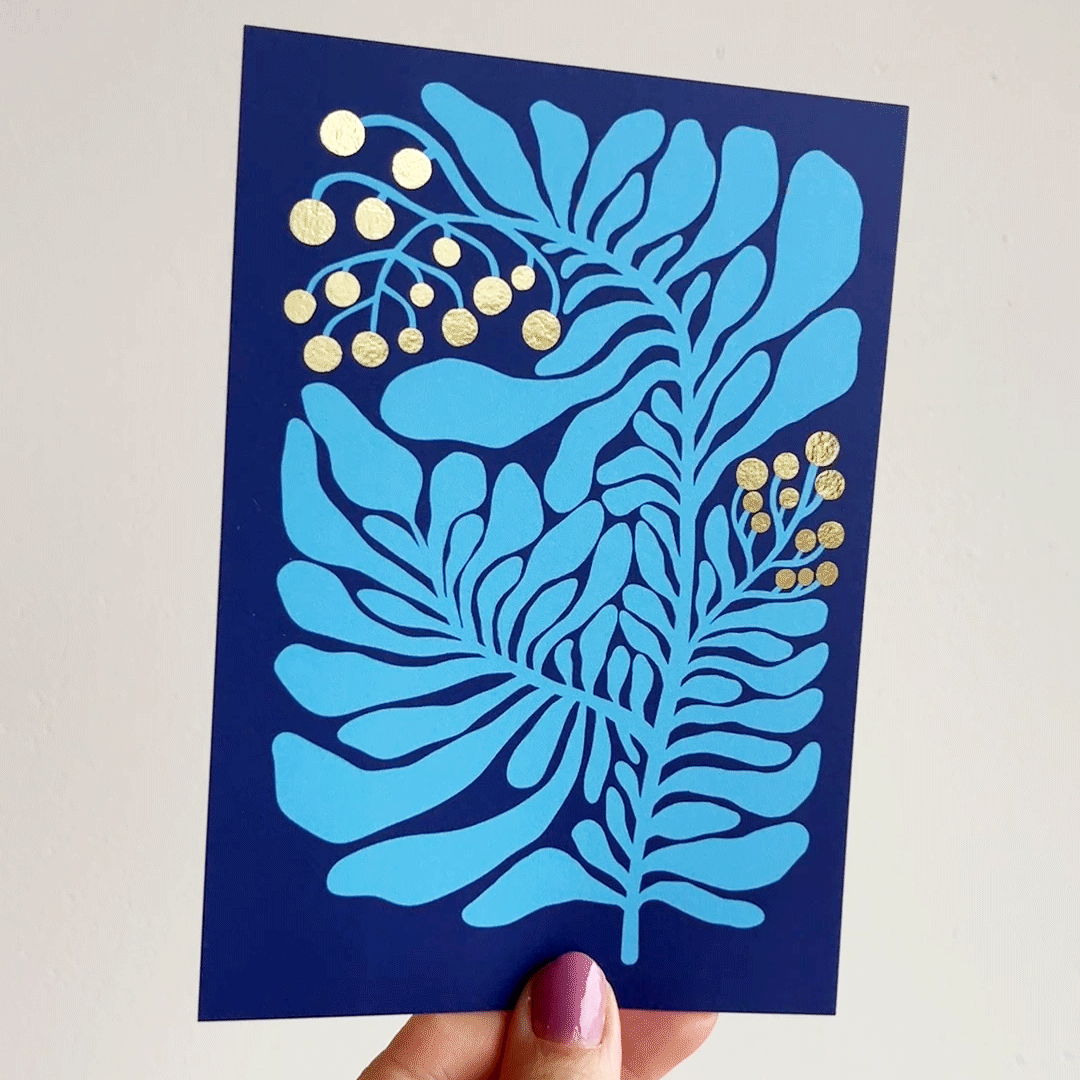 Jolanda Epprecht - Postkarte "Beere Blau" (Gold) (5 Stück)