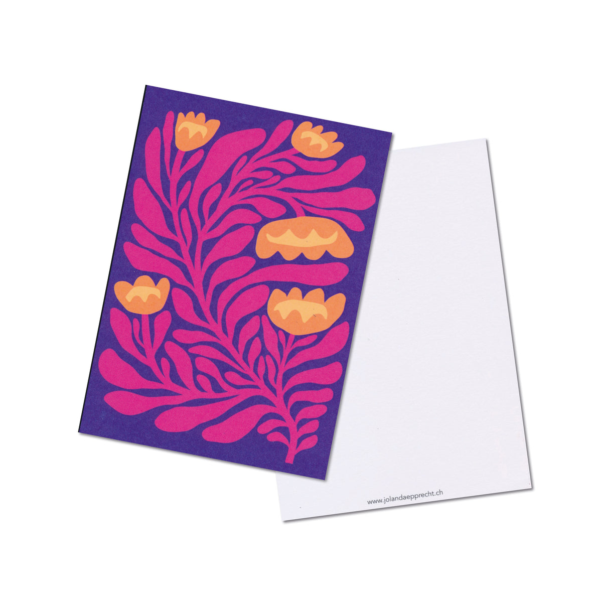 Jolanda Epprecht - Postkarte "Pinke Blume auf Violett" (5 Stück)