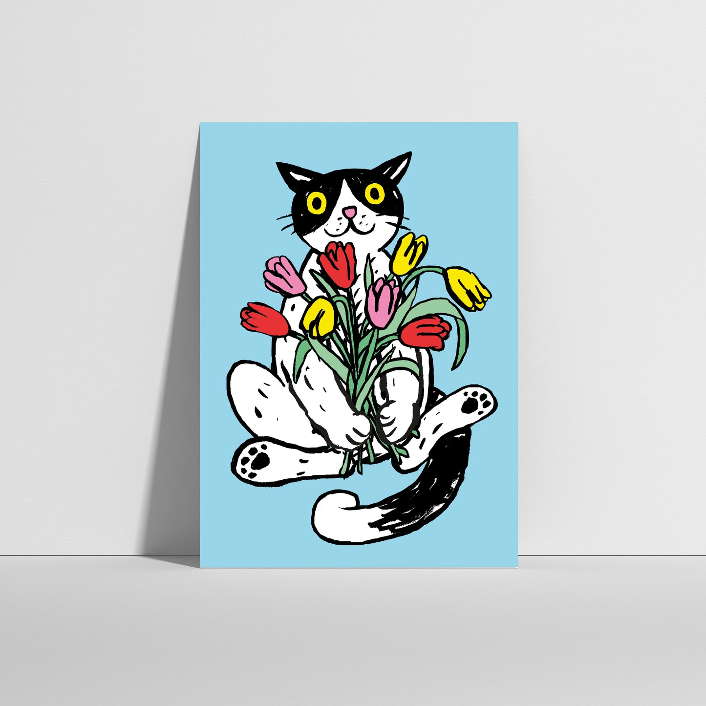 Anna-Lisa Schneeberger - Postkarte "Büsi mit Tulpen" (5 Stück)