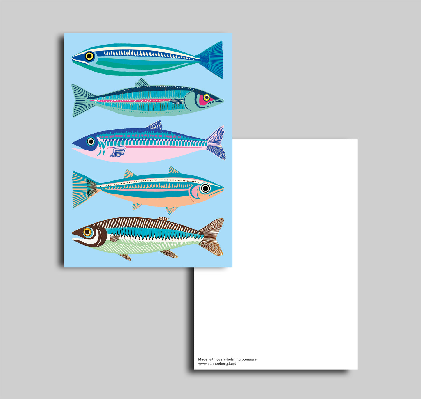Anna-Lisa Schneeberger - Postkarte "Fische" (blau) (5 Stück)