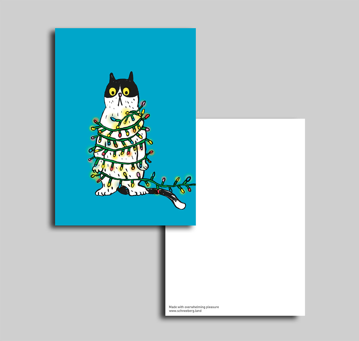 Anna-Lisa Schneeberger - Postkarte "Büsi mit Lichterkette blau" (5 Stück)
