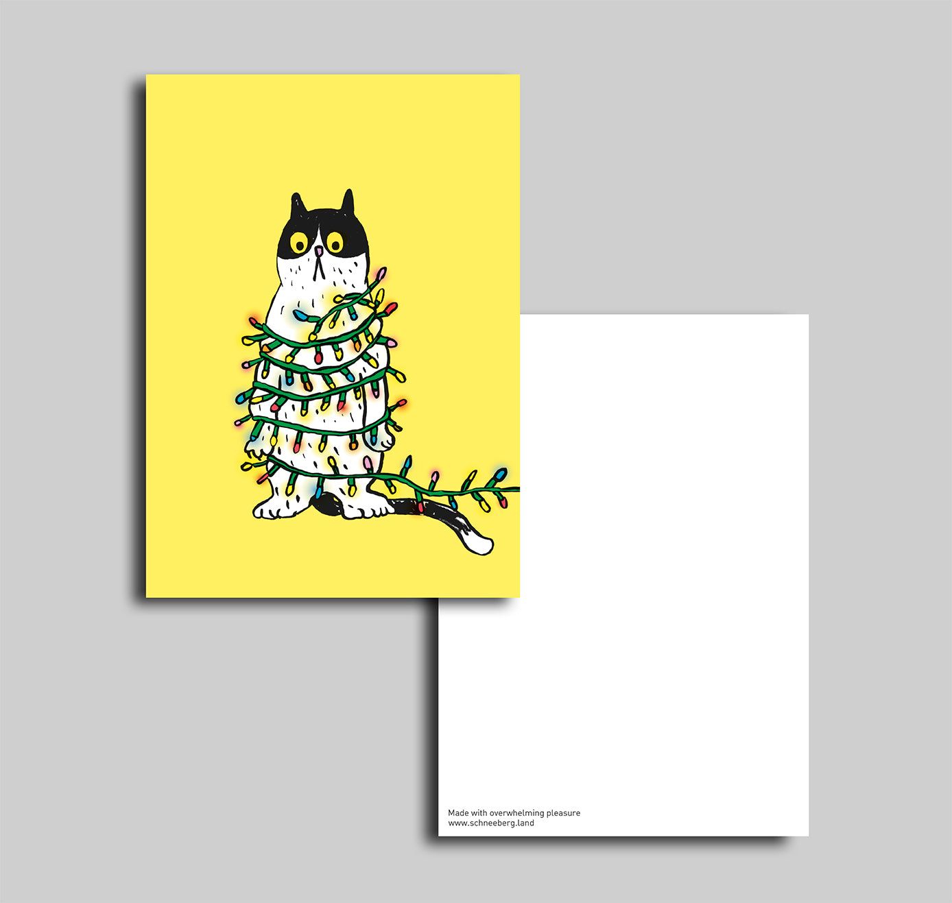 Anna-Lisa Schneeberger - Postkarte "Büsi mit Lichterkette gelb" (5 Stück)