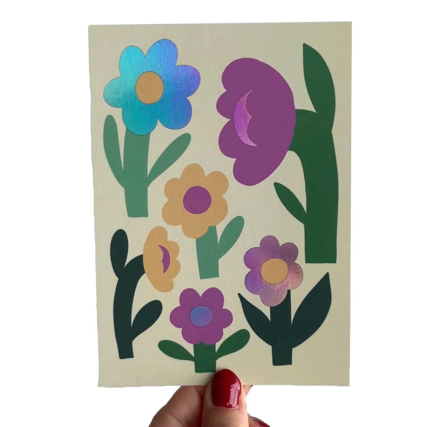 Jolanda Epprecht - Postkarte "Blumen auf Gelb mit Holofolie" (5 Stück)