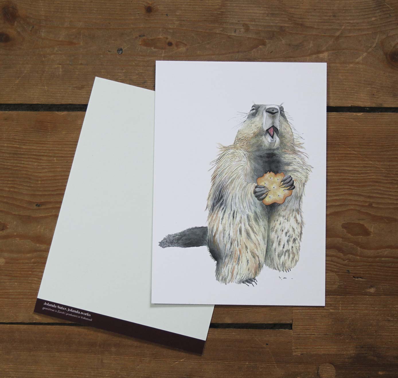 jolanda.works - Karte "Murmeli mit Guetzli" (5 Stück)