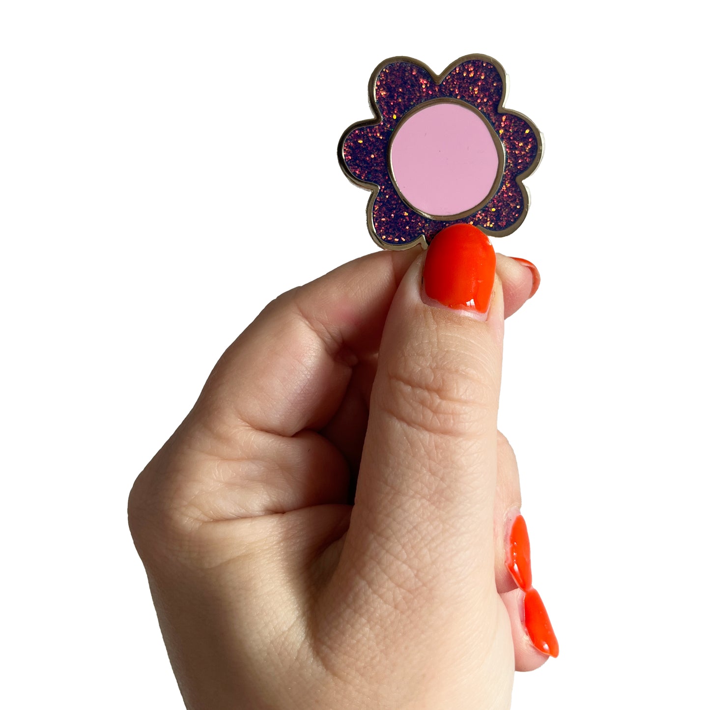 Jolanda Epprecht - Pin "Blume mit Glitzer Violett-Rosa" (5 Stück)