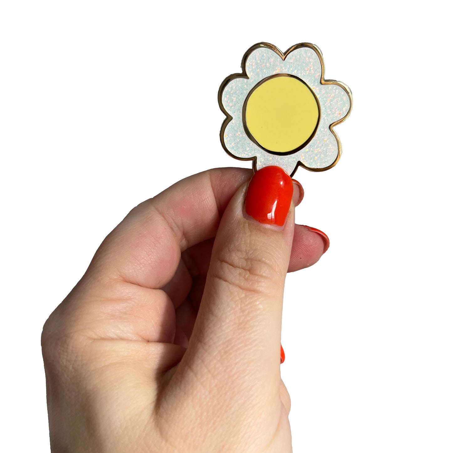 Jolanda Epprecht - Pin "Blume mit Glitzer Weiss-Gelb" (5 Stück)