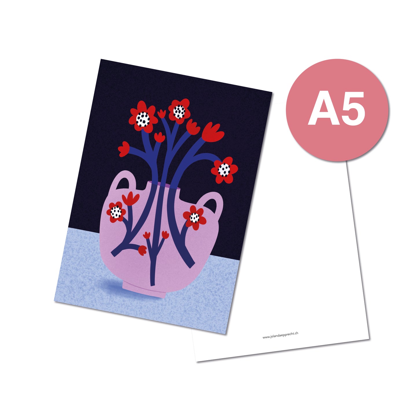 Jolanda Epprecht - Postkarte Extragross "Rosa Vase" (5 Stück)