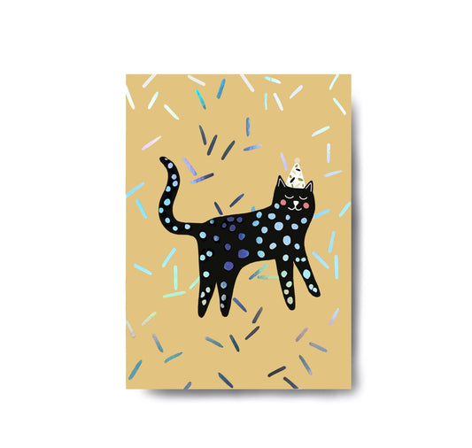 Karin Lena Schmid - Postkarte "Partykatze mit Holofolie" (5 Stück)