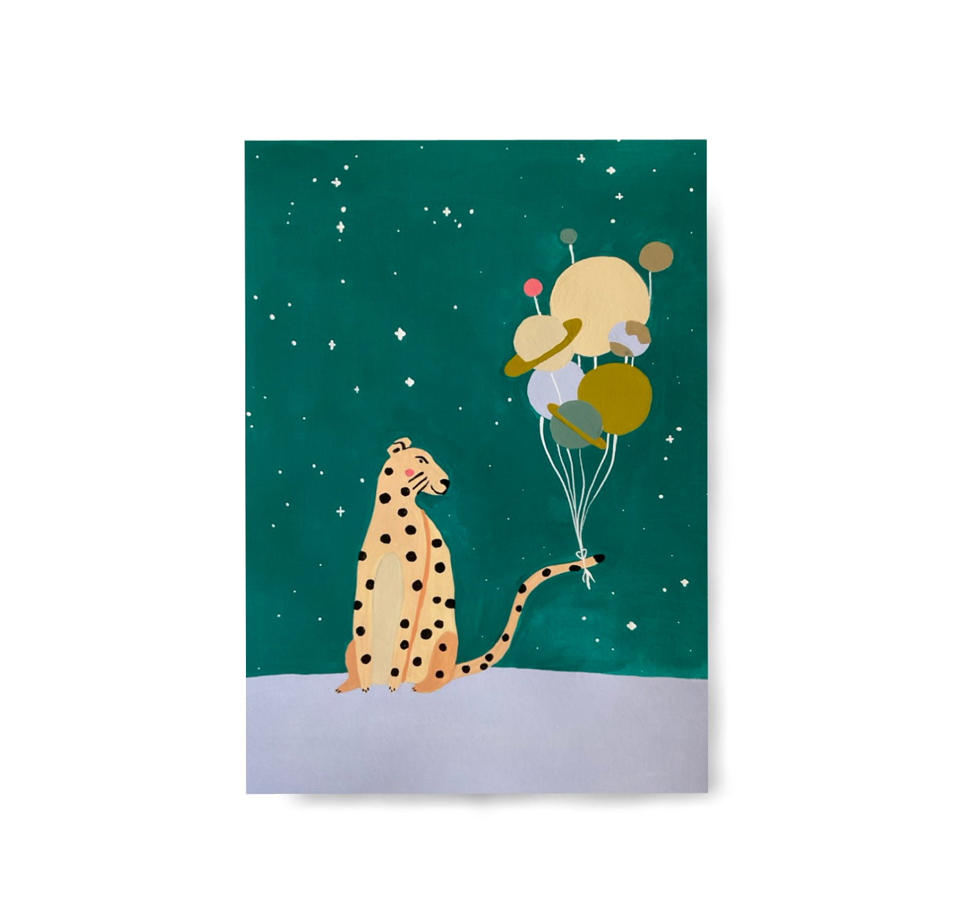 Karin Lena Schmid - Postkarte "Leopard mit Planeten" (5 Stück)