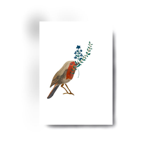 Karin Lena Schmid - Postkarte "Rotkelchen mit Zweig" (5 Stück)