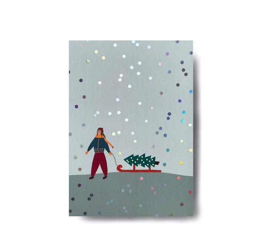 Karin Lena Schmid - Postkarte "Schneegestöber mit Holofolie" (5 Stück)