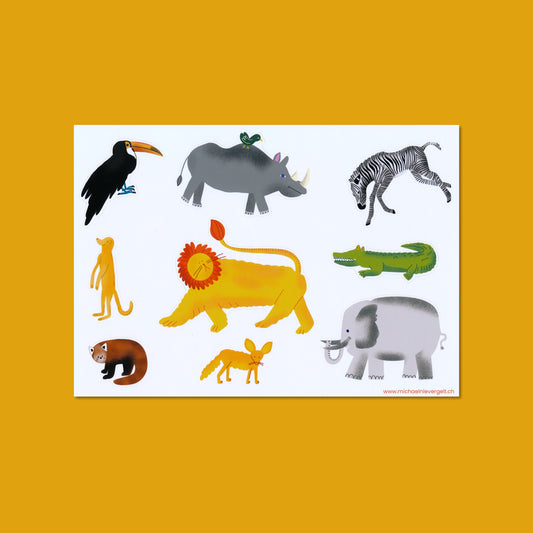 Michael Nievergelt - Stickerbogen "Zootiere" (5 Stück)