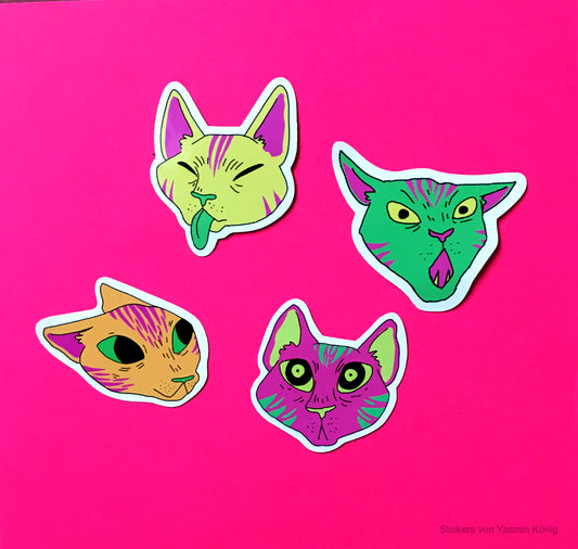 Yasmin König - Vinyl Sticker Set  "Neon Cats" (5 Stück)