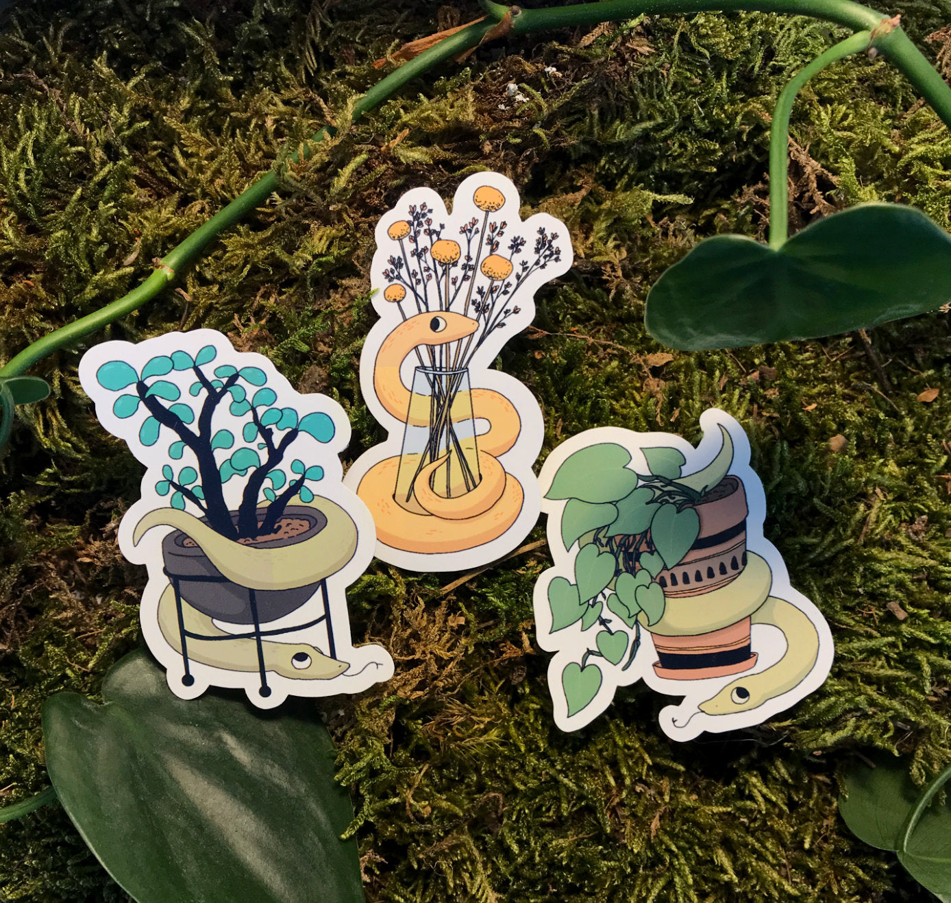 Yasmin König - Vinyl Sticker Set  "Snake & Plants" (5 Stück)