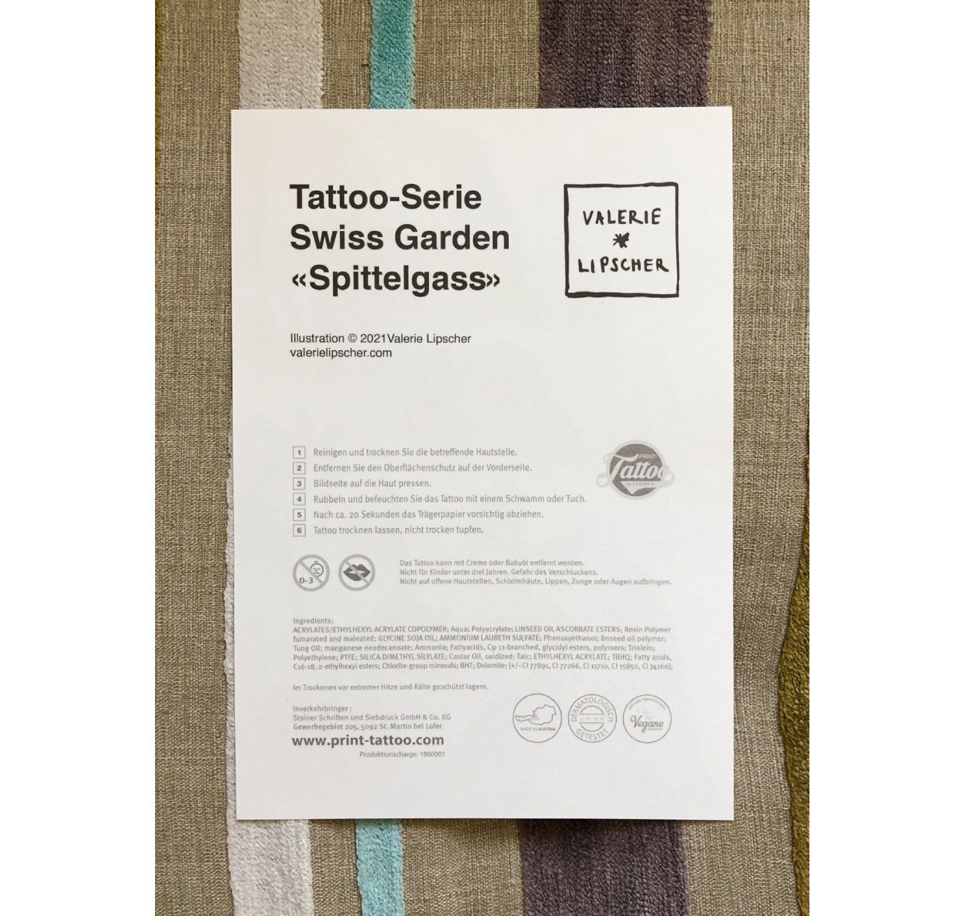 Valerie Lipscher - Temporär Tattoo-Serie Swiss Garden "Spittelgass" (5 Stück)