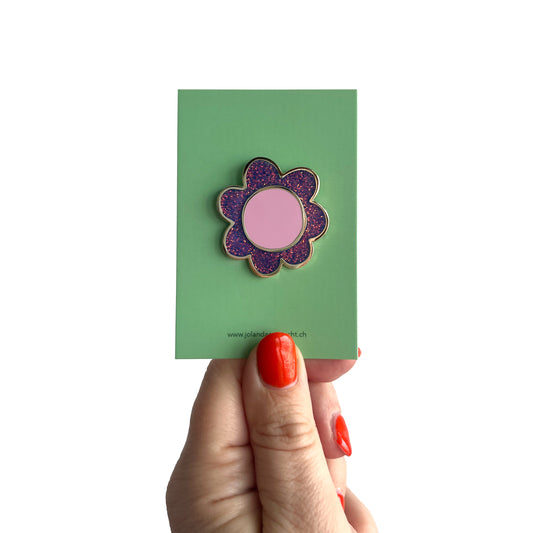 Jolanda Epprecht - Pin "Blume mit Glitzer Violett-Rosa" (5 Stück)