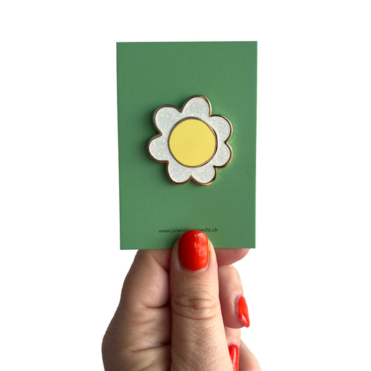 Jolanda Epprecht - Pin "Blume mit Glitzer Weiss-Gelb" (5 Stück)