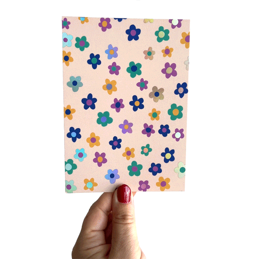 Jolanda Epprecht - Postkarte "Blümchen mit Holofolie" (5 Stück)