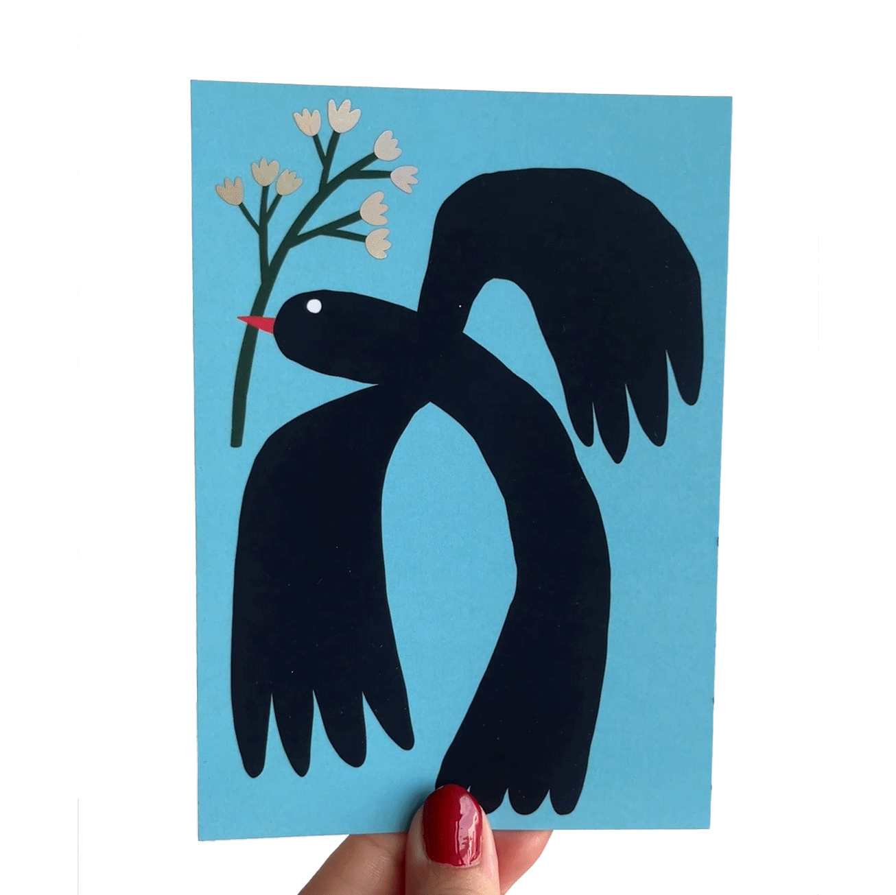 Jolanda Epprecht - Postkarte "Vogel mit Blume mit Holofolie" (5 Stück)
