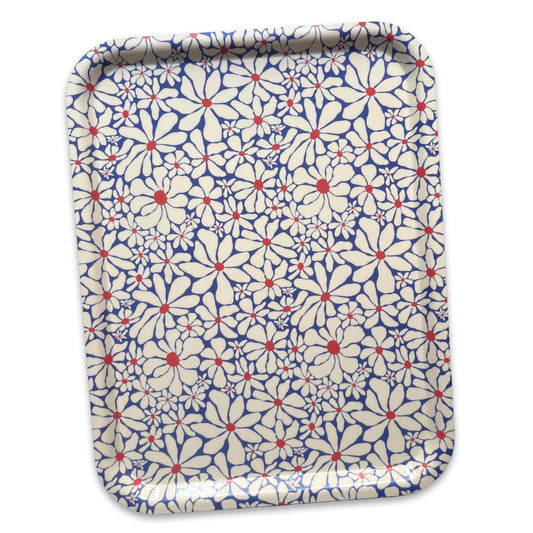 Jolanda Epprecht - Serviertablett "Blumenmuster Blau, Rot & Weiss" (gross) (5 Stück)
