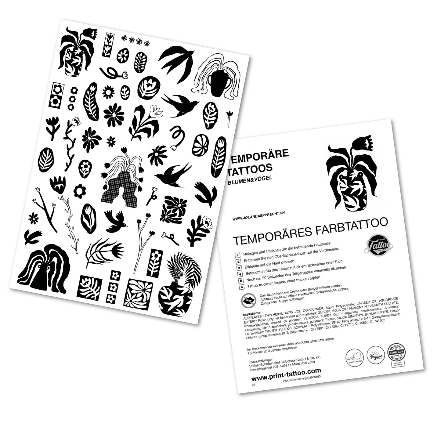 Jolanda Epprecht - Temporäre Tattoos „Vögel & Blumen“ (5 Stück)