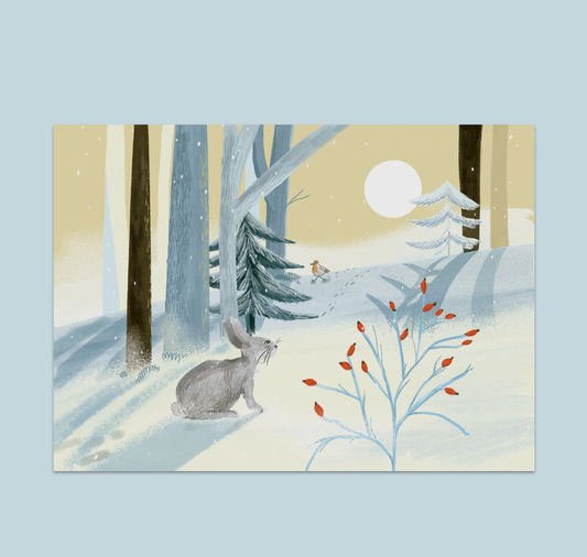 petrahilber - Postkarte "Hase im Wald" (5 Stück)